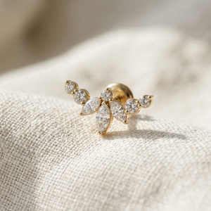 Pendientes de Oro de 14K con Diamantes Florales en Forma de Marquesa, Regalo de Boda para Mujer, Joyería para Fiesta - Product Image 3