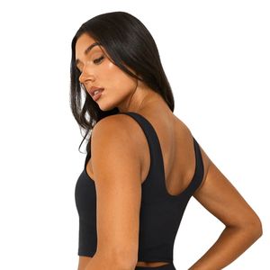 Débardeur court noir à col rond pour femme, extensible, pour le fitness, la gym, l'entraînement, vêtements de performance sans manches - Product Image 4