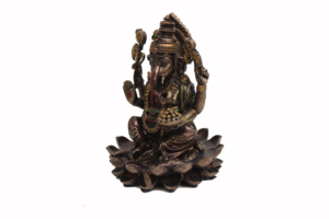 Estatua Tradicional Hecha a Mano de Resina con Acabado en Cobre del Dios Ganesha sobre Base de Loto, Ídolo del Dios Hindú, Decoración para el Hogar, Escultura Religiosa - Product Image 6