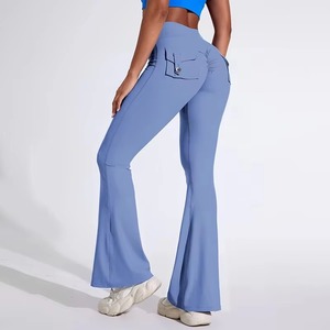 Pantalon Bootcut OEM vierge pour femme, taille haute, évasé, leggings de yoga extensibles, bas de sport, conception personnalisée, vente en gros - Product Image 1