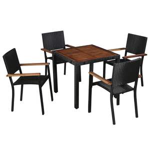 Ensemble de salle à manger de jardin en rotin noir avec table en teck 4 places, mobilier d'extérieur au design contemporain, résistant aux intempéries - Product Image 1