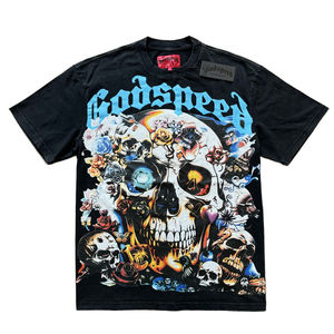 T-shirt unisexe ample à manches courtes été 2025, 260g, tissé, nouvelle tendance, motif crâne groupe rock, Hip Hop, bonne qualité, prix raisonnable - Product Image 1