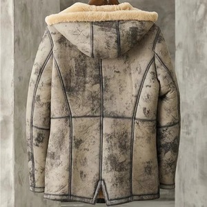 Blouson aviateur en cuir véritable pour homme, doublure en fausse fourrure, coupe-vent, style moto, col rabattable, coupe classique - Product Image 5