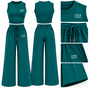 Conjunto de dos piezas para mujer con pantalones anchos, top corto sin mangas, conjunto informal a juego, ropa de viaje - Product Image 4