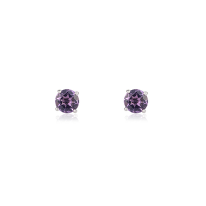14K Gold Round Amethyst Stud <b>Earrings</b> with Diamond and Zircon Accents for Wedding and Party - Product Image 2
