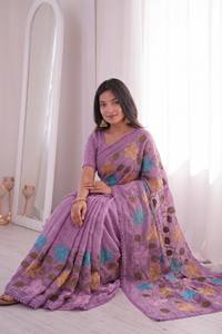 Purple Floral Embroidered Rayon Saree With Lace Border Traditional Indian Wear For Women All Seasons - Product Image 2