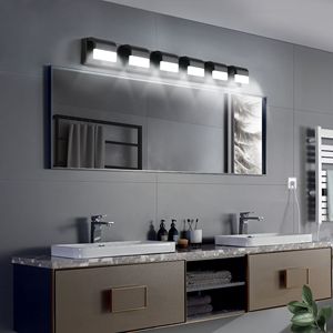 Applique murale moderne à 6 lumières LED pour salle de bain, finition nickel brossé, à poser au-dessus du miroir - Product Image 2