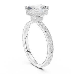 Bague de fiançailles unisexe en or massif 18 carats avec diamant de laboratoire taille radiant d'un, cinq carats, halo caché, pour mariage de luxe - Product Image 4
