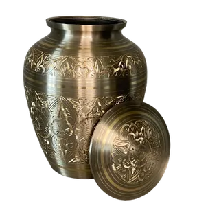 Urne funéraire en laiton pour cendres humaines adultes avec finition marron et dorée, urne commémorative gravée - Product Image 2