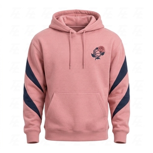 Sweat-shirt décontracté rose à blocs de couleur pour homme avec logo rose de basketball et poche kangourou - Product Image 4