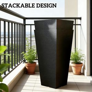 Set Moderno di 2 Vasi per Fiori in Plastica PP Alta Qualità, Impilabili, con Fori di Drenaggio per Giardini di Hotel e Piante da Interno - Product Image 5