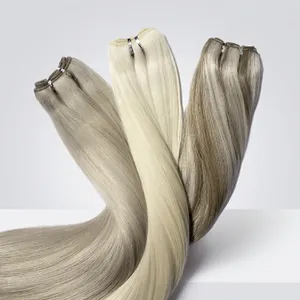 Extensiones de Cabello Humano Rubio Platino Remy, Doble Trama, Cutícula Completa, Base de Seda, 100% Densidad, Una Dirección - Product Image 2