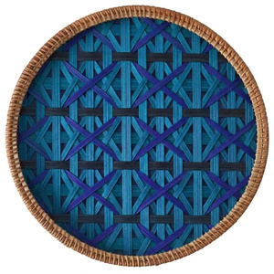 Geometric Pattern Woven <b>Placemat</b> <b>Round</b> Bamboo Rattan Table Mat Colorful Decorative Heat Insulated Coaster For Home Decor - Product Image 4