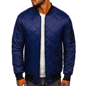 Blouson bomber matelassé bleu pour homme avec fermeture éclair, coupe-vent, vêtement d'extérieur décontracté, idéal pour l'automne - Product Image 1