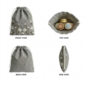 Indian Manufacture Floral Brown Embroidered <b>Drawstring</b> <b>Bag</b> for Gift Packaging or Wedding Use Available at Good Price - Product Image 4