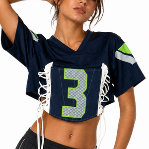 Women's Custom Cropped Lace Soccer Jersey Team Uniform Short Sleeve Crop <b>Top</b> & Soccer Sports Clubs American Football Jerseys USA - Product Image 5