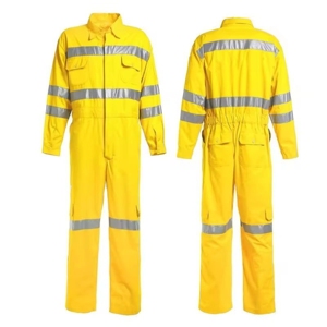 Unisex High Visibility Yellow Work <b>Overalls</b> Reflective Stripes Cotton Material Safety Coverall Anti-Bacterial Silk Screen - Product Image 1