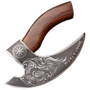 Hache à pizza Burraq personnalisée en acier au carbone, manche en bois de rose, étui en cuir, pour le camping, l'extérieur, l'industrie, le bricolage, cadeau pour la fête des pères - Product Image 1