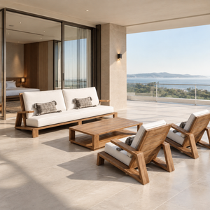 Ensemble de canapé et table basse en teck massif pour l'extérieur, idéal pour les hôtels de luxe, les complexes hôteliers, les appartements, les patios, les terrasses, les meubles d'hôtellerie - Product Image 6