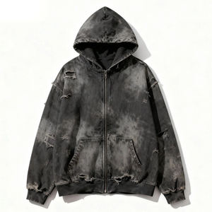 Sweat à capuche surdimensionné personnalisé délavé à l'acide avec fermeture éclair intégrale, tendance, 100 % coton molletonné, vente en gros, pour un look décontracté ou streetwear, unisexe - Product Image 3