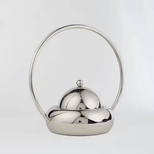 Casserole en acier inoxydable, design en treillis rond, métal poli, style chinois traditionnel, avec couvercle, diamètre 33 cm - Product Image 3