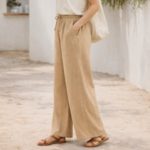 Pantalones de Mujer de Mezcla de Lino, Cintura Elástica, Corte Recto, Holgados, Casuales, Transpirables, de Secado Rápido, Ecológicos, con Detalle de Encaje - Product Image 5