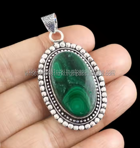 Pendentif en pierre précieuse malachite de qualité supérieure, cadeau pour elle, pendentif fait main, pendentif de style vintage bijoux plaqués argent sterling 925 - Product Image 6