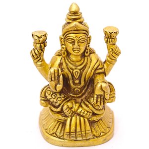 รูปปั้นทองเหลืองขนาด3นิ้วทำด้วยมือของ lakshmi Ji ศิลปะทำด้วยมือแบบดั้งเดิมของอินเดีย - Product Image 1