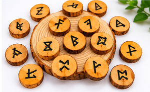 Juego de Runas Paganas de Madera Sostenible y Ecológico Hecho a Mano, Piedras de Adivinación Elder Futhark, Herramientas de Meditación Espiritual Wiccan - Product Image 1