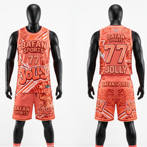 High Quality 170 GSM Mesh Fabric Basketball Uniform Set Coral Color Contrast Panels Custom Stitch <b>Design</b> for men's set - Product Image 2