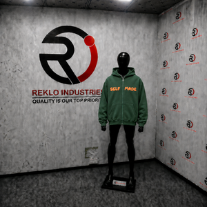 Sweat-shirt à capuche zippé CustomGreen surdimensionné, style streetwear, avec logo imprimé 3D en relief, fermeture éclair intégrale, en molleton, unisexe, vente en gros - Product Image 3