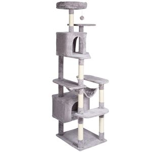 72\" Indoor <b>Cat</b> <b>Tree</b> Tower with 2 Condos Sisal <b>Scratching</b> Post Hammock Top Perch Jumping Platforms for Large <b>Cats</b> - Product Image 1