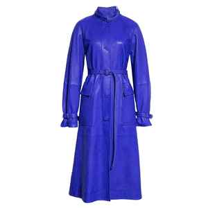 Gabardina Larga de Cuero PU Unisex, Color Personalizado, Impresa, Transpirable, Abrigo de Invierno con Cuello Alto y Diseño de Cinturón - Product Image 4