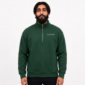 Sudadera de invierno personalizada para hombre con cremallera de un cuarto, corte regular, bordado digital, forro polar grueso 100% algodón, servicio OEM - Product Image 3