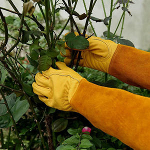 Garden Hand Protection Goat Skin Leather Thorn Resistant Breathable Comfortable Anti-Heat Gardening Work <b>Gloves</b> Yellow 14inch - Product Image 5