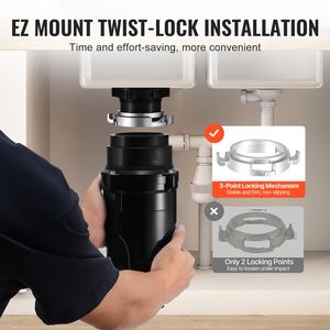 Dissipatore di rifiuti alimentari a alimentazione continua da 1/2 HP 3450 RPM con cavo di alimentazione in metallo EZ Connect e spina UK - Sistema di smaltimento rifiuti - Product Image 5