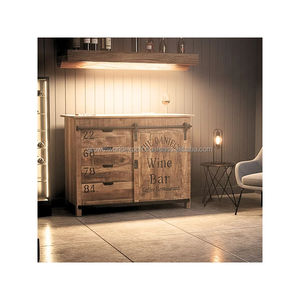 Meuble de bar en bois massif, meuble de rangement moderne, buffet brun, armoire de bar à 2 portes, rangement de luxe, meuble de salon fait main - Product Image 3