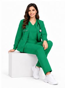 Ensemble de 3 pièces de tenues médicales souples et extensibles pour femmes et hommes, uniformes d'infirmières, médecins, personnel de pharmacie et d'hôpital avec veste assortie - Product Image 6