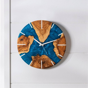 Creations High Quality Handcrafted Polished Luxury Custom Size Natural Color Acacia Wood Resin Epoxy Wall <b>Clock</b> Durable New - Product Image 1