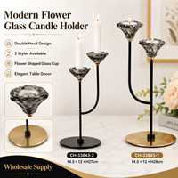 Candelabro Decorativo Moderno de Metal y Vidrio con Doble Cabezal para Centro de Mesa, Ideal para Bodas y Decoración del Hogar, Venta al Por Mayor