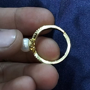 Bague en perle d'eau douce plaquée diamant américain avec pierres, réglable, élégante, bijoux en perles pour femmes - Product Image 2