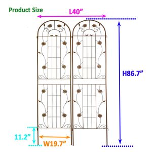 Lot de 2 treillis de jardin en métal antirouille de 86,7 po x 19,7 po, marron, support extérieur pour plantes grimpantes - Product Image 5