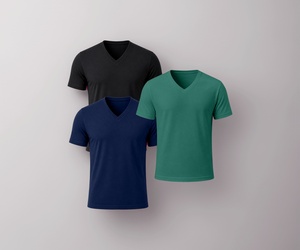 Camiseta cómoda para hombre con cuello en V, tejido de mezcla de algodón, corte regular y estilo casual de manga corta - Product Image 2