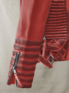 Chaqueta de Motociclista Personalizada para Mujer, Color Rojo Quemado, Chaqueta de Moto de Piel de Cordero Genuina y Suave - Product Image 5
