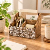 Organizer Meja Kantor Kayu Putih Gaya Distressed, Tempat Alat Tulis, Pena, Spidol, Perlengkapan Seni, Wadah Penyimpanan Meja Gaya Farmhouse, Grosir
