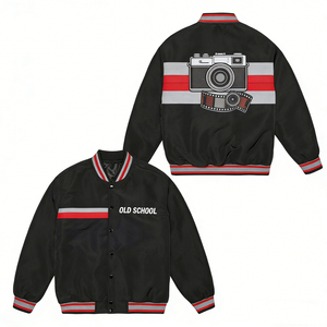 Custom Streetwear Bomber Varsity Embroidered <b>Men's</b> Vintage Leather <b>Jacket</b> Windproof Eco-Friendly Classic Black <b>Old</b> Music Gr - Product Image 2