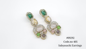 Boucles d'oreilles pendantes 292, plaquées Mehandi, à double pierre, en laiton et zircon, ensemble de bijoux de luxe pour mariage, fête ou cadeau - Product Image 4