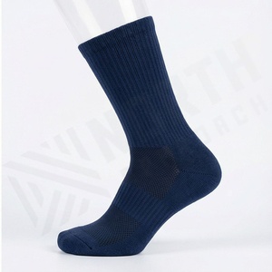 Crew <b>Socks</b> Solid Navy Blue Knitted Breathable Spandex Polyester Adult Casual Daily Wear Spring Season Standard Thickness - Product Image 3