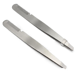 Professional Stainless Steel Slant Tip Eyebrow Tweezers with Comb Precision Grooming Hair Removal Beauty <b>Tool</b> - Product Image 1