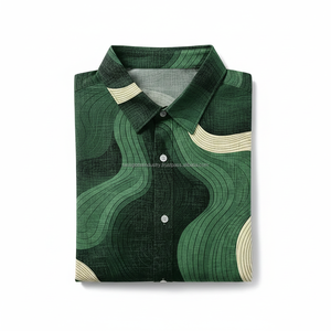 Camisa Casual de Verano para Hombre, Diseño Personalizado ODM, Transpirable, Ligera, con Estampado 3D de Ondas Abstractas, Verde Vintage - Product Image 6